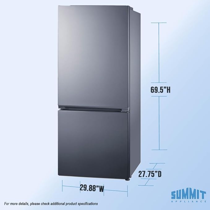 Summit 30" Refrigerator, 16.1 cu.ft Capacity Refrigerator-Freezer, Bottom Mount Freezer, Freezer With Ice Maker, Energy Star, Stainless Steel- FFBF174SSIM (Right Hand Door) - View 4 | Fridge.com