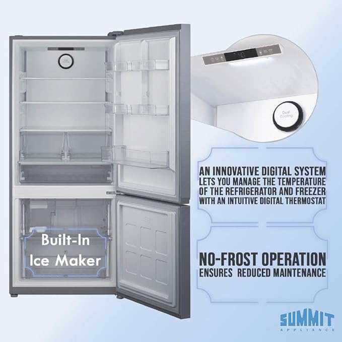 Summit 30" Refrigerator, 16.1 cu.ft Capacity Refrigerator-Freezer, Bottom Mount Freezer, Freezer With Ice Maker, Energy Star, Stainless Steel- FFBF174SSIM (Right Hand Door) - View 5 | Fridge.com