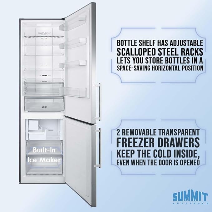 Summit 24" Refrigerator, 11.7 cu.ft Capacity Refrigerator - Freezer, Bottom Freezer, Ice Maker, Counter Depth, Stainless Steel - FFBF181ES2IM - View 4 | Fridge.com