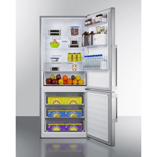Summit FFBF283SS 28" Wide Bottom Freezer Refrigerator, 14 cu.ft, Stainless Steel Door, LED Lighting, Energy Star Certified, Perfect For Apartments And Small Kitchen- Without Icemaker - View 2 | Fridge.com