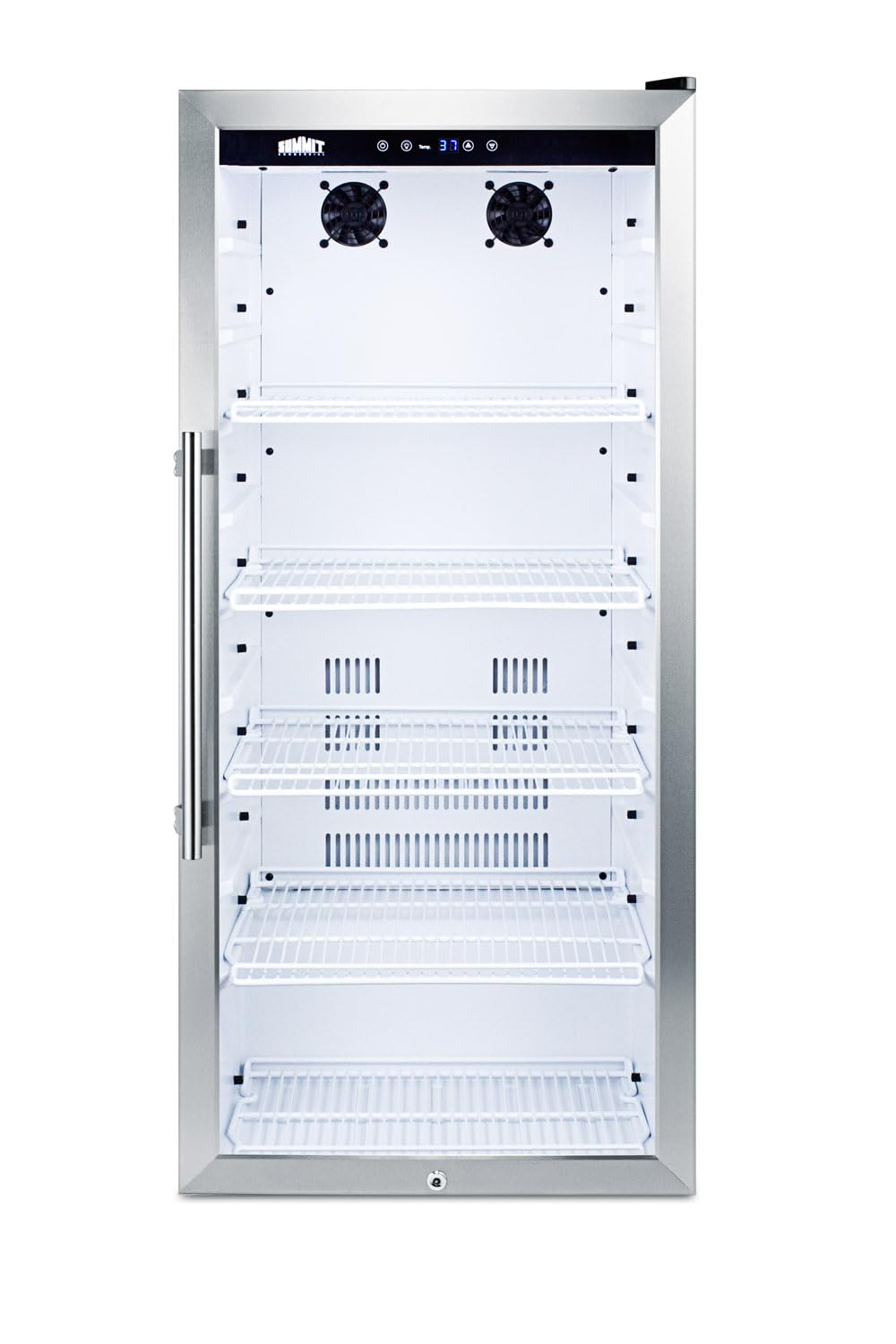 Summit 22" Full Size Beverage Cooler Refrigerator with Reversible Glass Door | Commercial Display Fridge for Wine Soda | 9.0 Cu Ft, (5) Adjustable Shelves, 21.25"W x 22.5"D x 48"H, White, 115V, NSF | Fridge.com