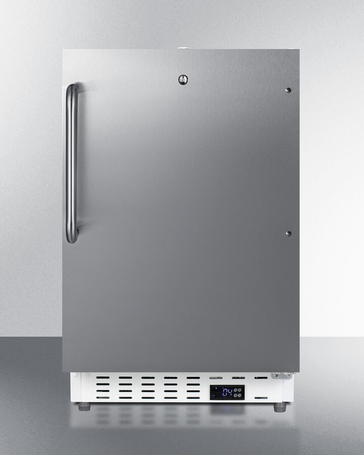 Summit 20" Undercounter Refrigerator with One-Solid Door | Commercial Upright Beverage Fridge for Beer Soda | 3.32 Cu.Ft, (4) Shelves, 20.25"W x 22.5"D x 31.75"H, White, Stainless Steel, 115v, NSF | Fridge.com