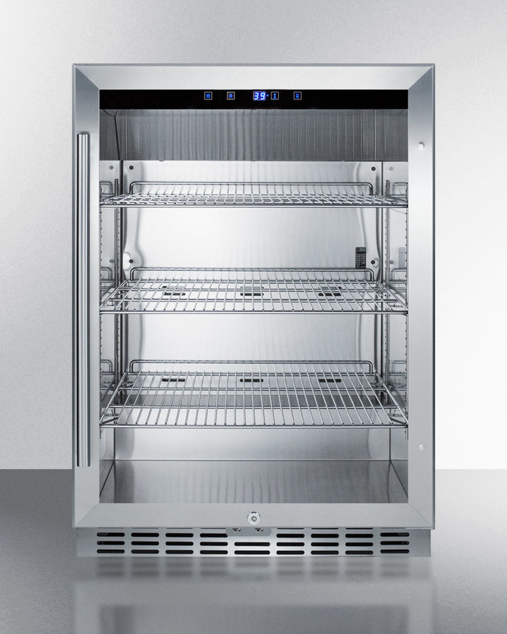 Summit Appliance 23.38'' W Convertible 108 Cans (12 oz.) 5 Cubic Feet Outdoor Rated Beverage Cooler with Reversible Glass Door | Fridge.com