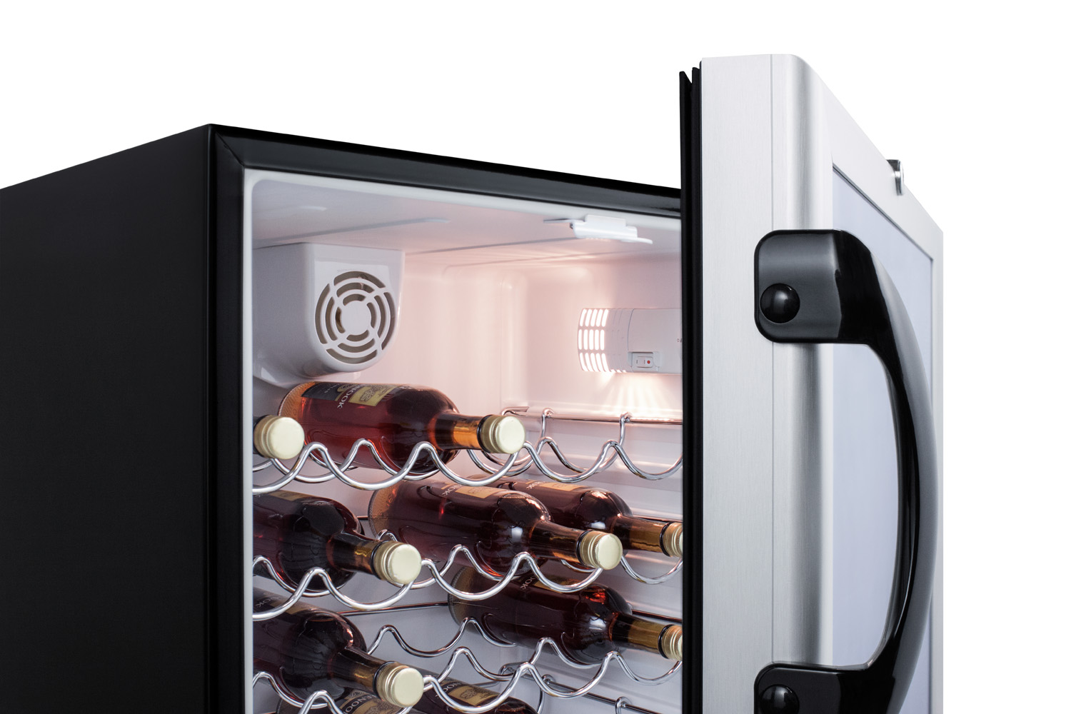 Summit Appliance Single Zone 23.63'' Freestanding 36 Bottle Wine Refrigerator With Reversible Door - View 3 | Fridge.com