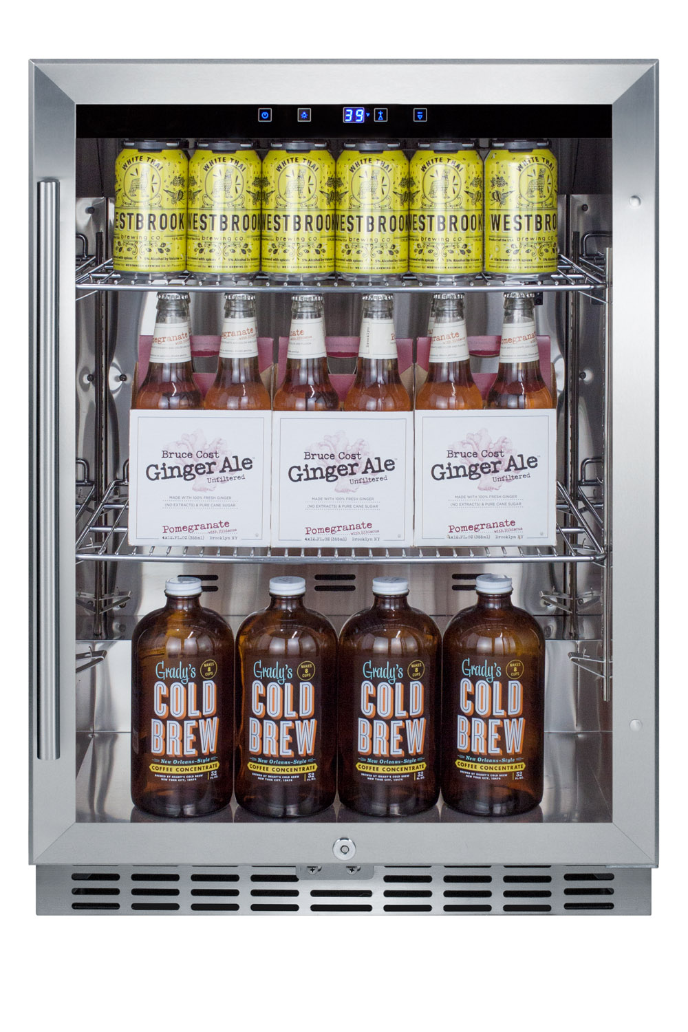 Summit Appliance 23.38'' W Convertible 108 Cans (12 oz.) 5 Cubic Feet Outdoor Rated Beverage Cooler With Reversible Glass Door - View 4 | Fridge.com