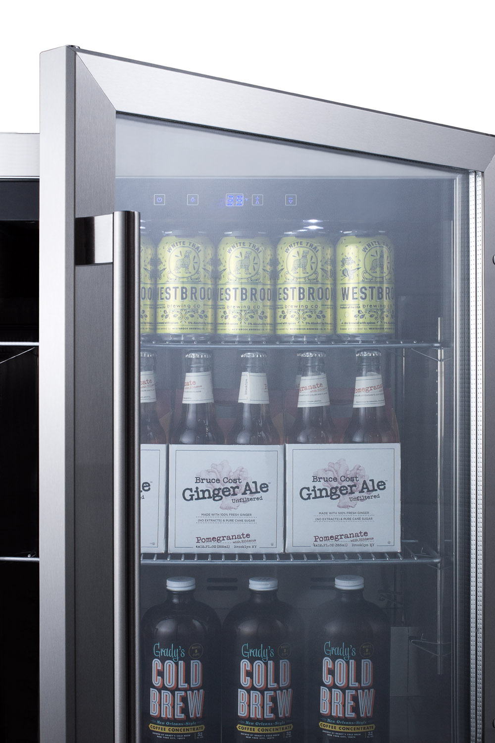Summit Appliance 23.38'' W Convertible 108 Cans (12 oz.) 5 Cubic Feet Outdoor Rated Beverage Cooler With Reversible Glass Door - View 5 | Fridge.com