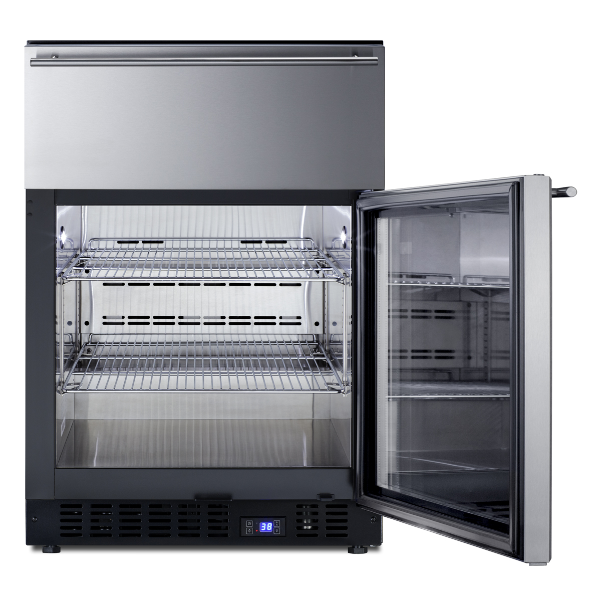 Summit Appliance 23.63'' W 110 Cans (12 oz.) 4.76 Cubic Feet Beverage Cooler With Wine Storage And Reversible Door - View 4 | Fridge.com