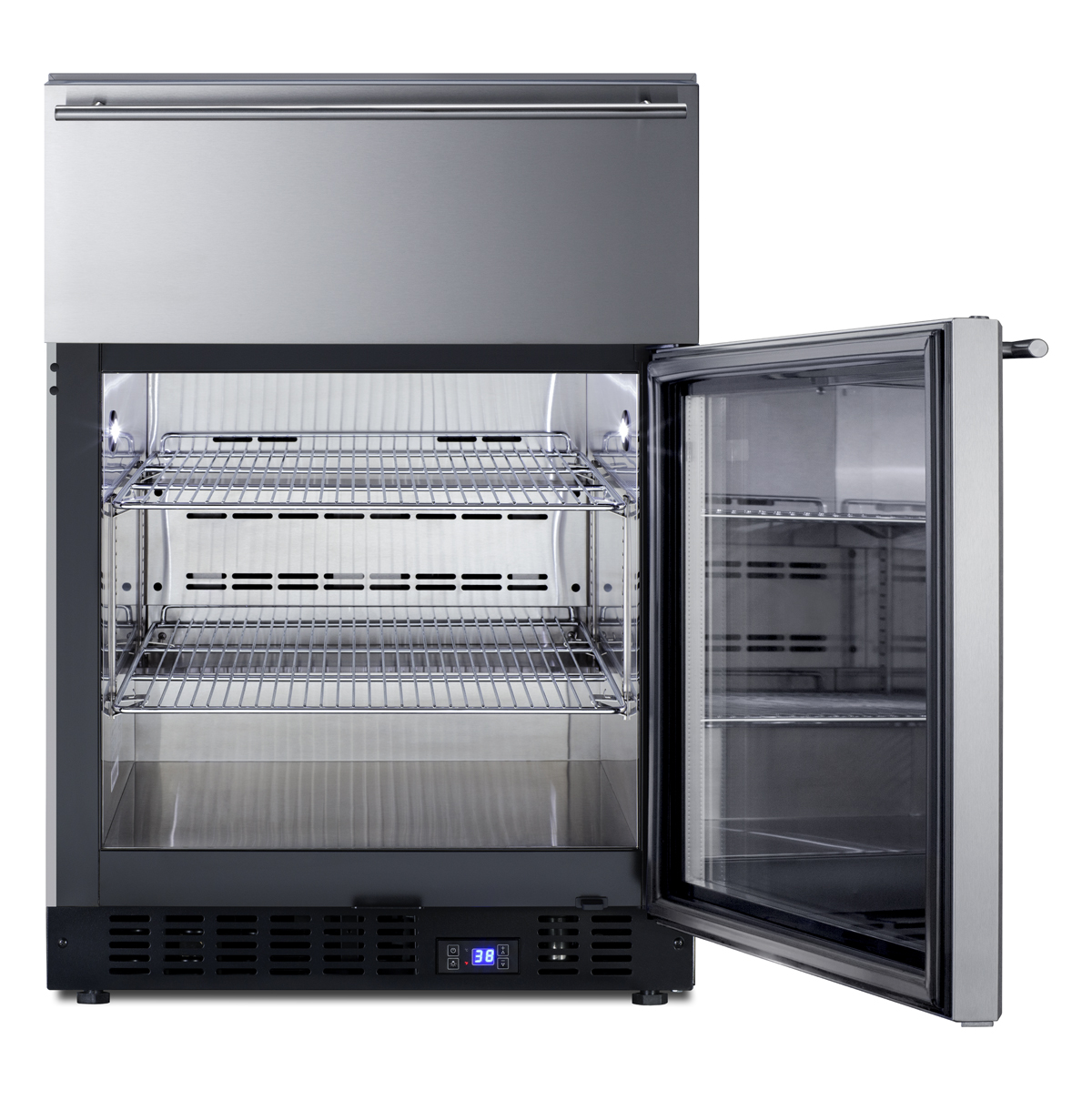 Summit Appliance 23.63'' W 110 Cans (12 oz.) 4.76 Cubic Feet Beverage Cooler With Wine Storage And Reversible Door - View 4 | Fridge.com