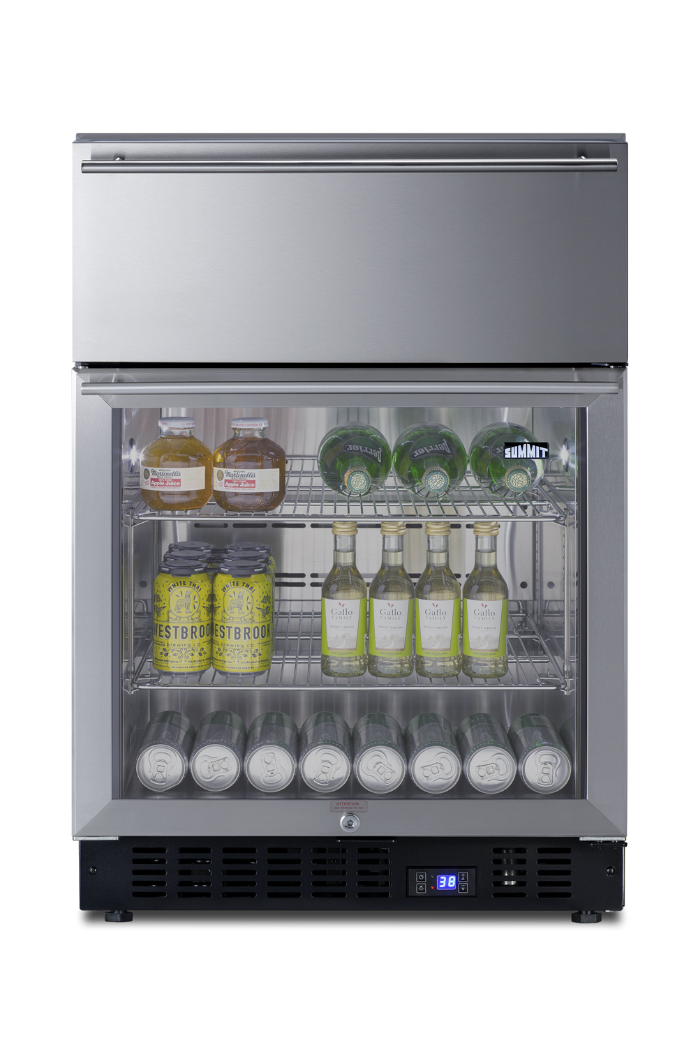 Summit Appliance 23.63'' W 110 Cans (12 oz.) 4.76 Cubic Feet Beverage Cooler With Wine Storage And Reversible Door - View 5 | Fridge.com