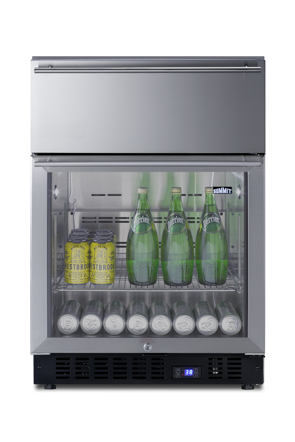 Summit Appliance 23.63'' W 110 Cans (12 oz.) 4.76 Cubic Feet Beverage Cooler With Wine Storage And Reversible Door - View 6 | Fridge.com