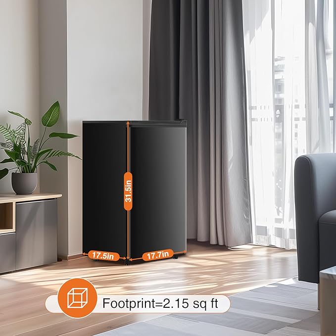 Sweetcrispy 3.2 cu.ft Mini Fridge With Freezer Small Refrigerator Single Door Adjustable Thermostat Energy-Efficient Low Noise, Compact Fridge For Bedroom, Office, Dorm (Black) - View 4 | Fridge.com