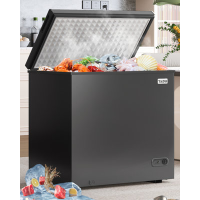 10.0 Cu Ft Freestanding Chest Freezer with 7 Level Adjustable Thermostat, Top-opening Deep Freezer with Removable Storage Basket, Black/White | Fridge.com