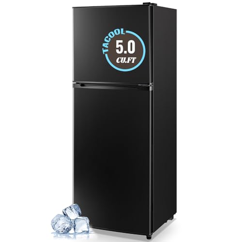 TACOOL 5.0 Cu.Ft Small Refrigerator with Freezer Double Door Mini Fridge Top Freezer Adjustable Temperature for Dorm Office Apartment Black | Fridge.com