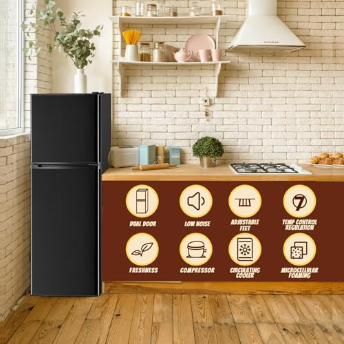 TACOOL 5.0 Cu.Ft Small Refrigerator with Freezer Double Door Mini Fridge Top Freezer Adjustable Temperature for Dorm Office Apartment Black | Fridge.com