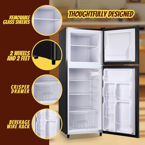 Tacool 5.0 cu.ft Small Refrigerator With Freezer Double Door Mini Fridge Top Freezer Adjustable Temperature For Dorm Office Apartment Black - View 5 | Fridge.com
