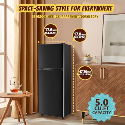 Tacool 5.0 cu.ft Small Refrigerator With Freezer Double Door Mini Fridge Top Freezer Adjustable Temperature For Dorm Office Apartment Black - View 6 | Fridge.com