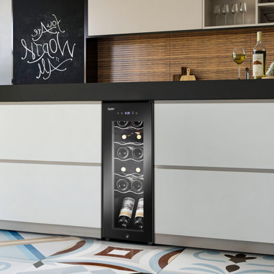 TAZPI Single Zone 10.7'' Freestanding 12 Bottle Wine Refrigerator | Fridge.com