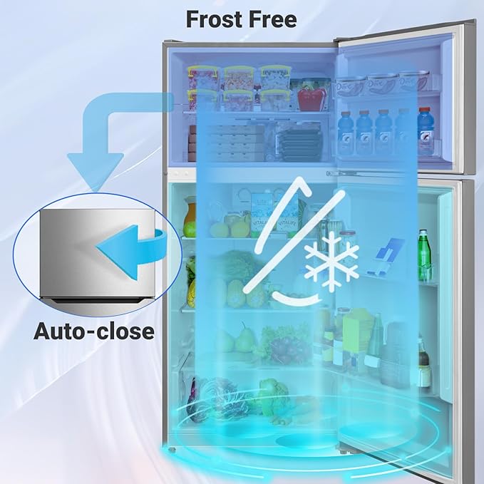 Techomey 13.9 Cu.Ft.Top Freezer Refrigerator, Frost Free Refrigerator With Freezer, 28" Compact Garage Fridge, Standard Depth, Gallon Door Bins, LED Light, Stainless Steel - View 3 | Fridge.com
