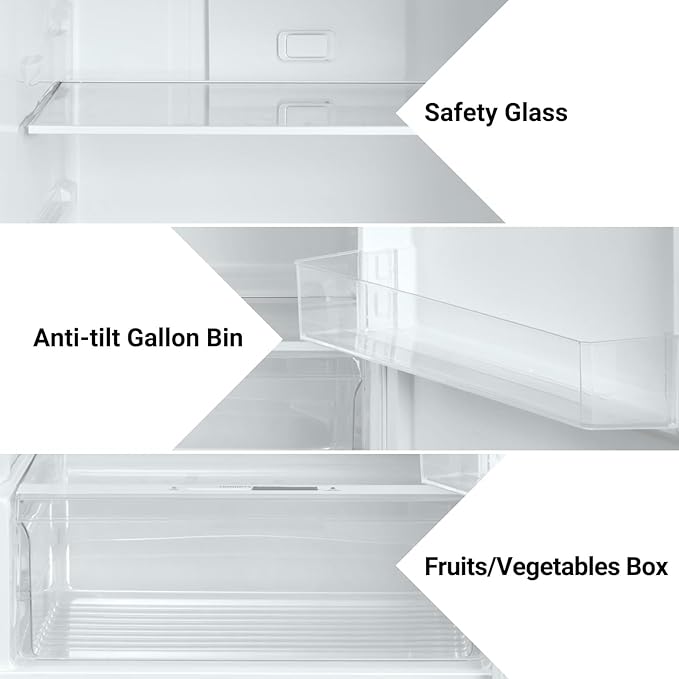 Techomey 13.9 Cu.Ft.Top Freezer Refrigerator, Frost Free Refrigerator With Freezer, 28" Compact Garage Fridge, Standard Depth, Gallon Door Bins, LED Light, Stainless Steel - View 6 | Fridge.com