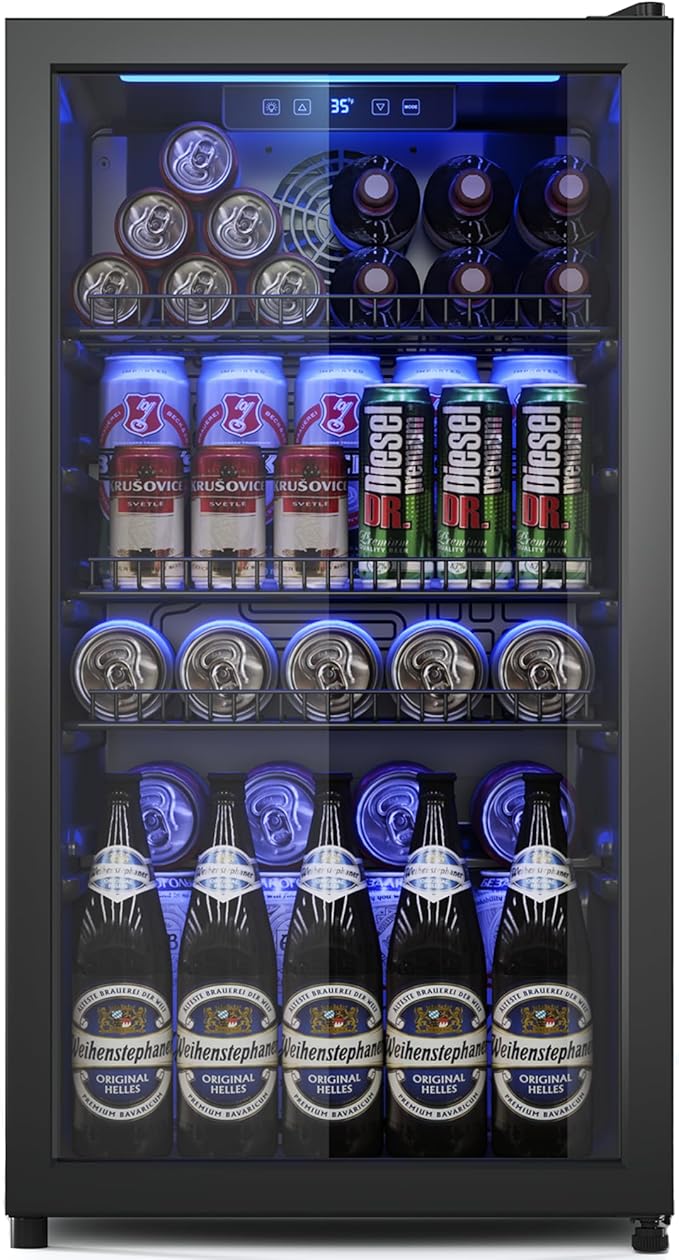 Tehanld Beverage Fridge, 130 Can Mini Fridge With Glass Door, Beverage Cooler Refrigerator, Wine Drink Beer Cooler, Adjustable Shelves & Digital Temperature Display | Fridge.com