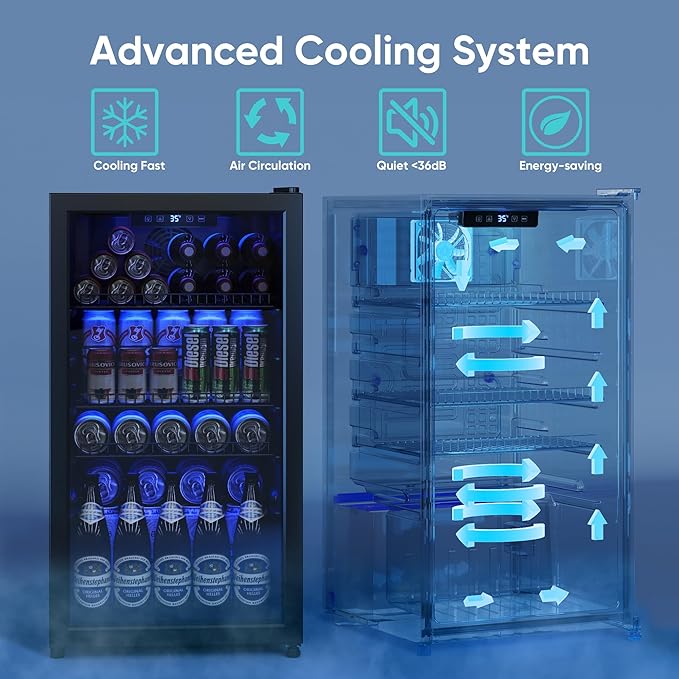 Tehanld Beverage Fridge, 130 Can Mini Fridge With Glass Door, Beverage Cooler Refrigerator, Wine Drink Beer Cooler, Adjustable Shelves & Digital Temperature Display | Fridge.com