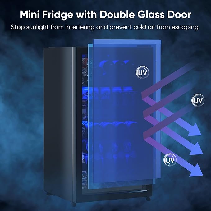 Tehanld Beverage Fridge, 130 Can Mini Fridge With Glass Door, Beverage Cooler Refrigerator, Wine Drink Beer Cooler, Adjustable Shelves & Digital Temperature Display | Fridge.com