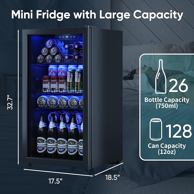 Tehanld Beverage Fridge, 130 Can Mini Fridge With Glass Door, Beverage Cooler Refrigerator, Wine Drink Beer Cooler, Adjustable Shelves & Digital Temperature Display - View 6 | Fridge.com