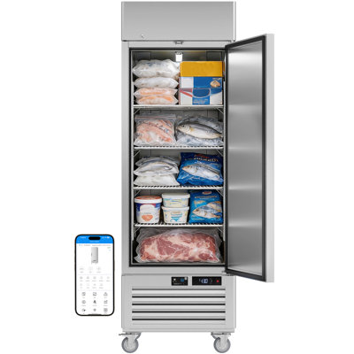 VEECOOL 27" WiFi Enabled Commercial Freezer Upright with App Control, 23 cu.ft. Stainless Steel Single Door Reach-in Freezer with 4 Shelves, Right Hin | Fridge.com