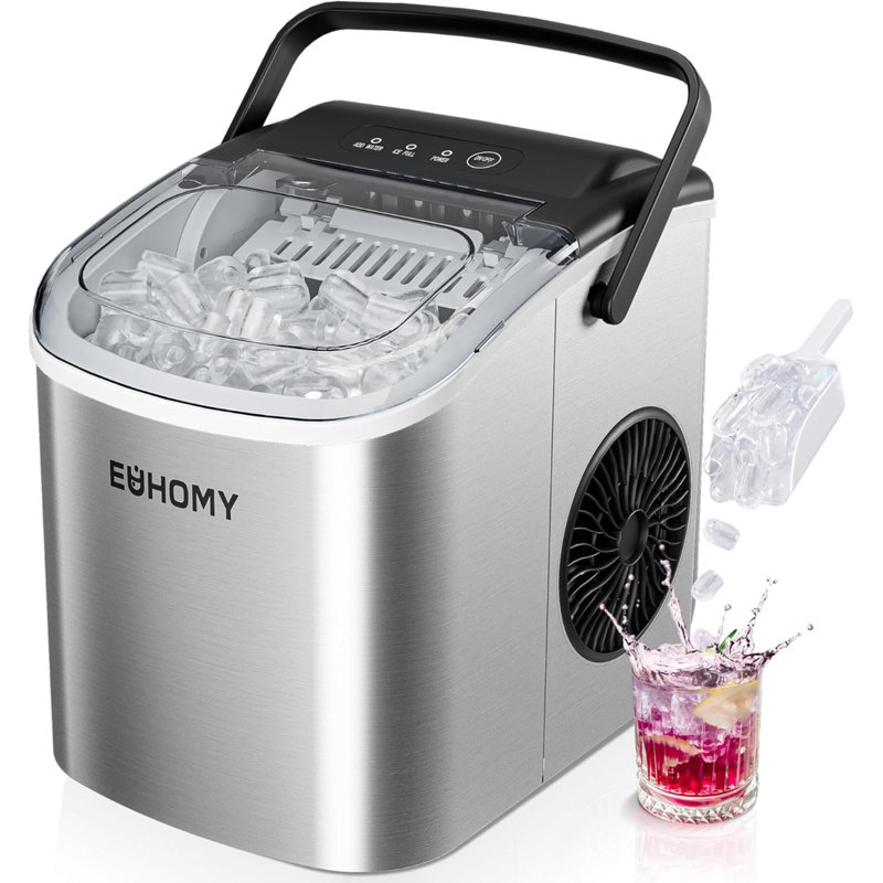 Countertop Ice Maker Machine With Handle, 24Hrs, 9 Ice Cubes Ready In 6 Mins, Auto-Cleaning Portable Ice Maker With Basket And Scoop, For Home/Kitchen — FIN-0015308 | Fridge.com