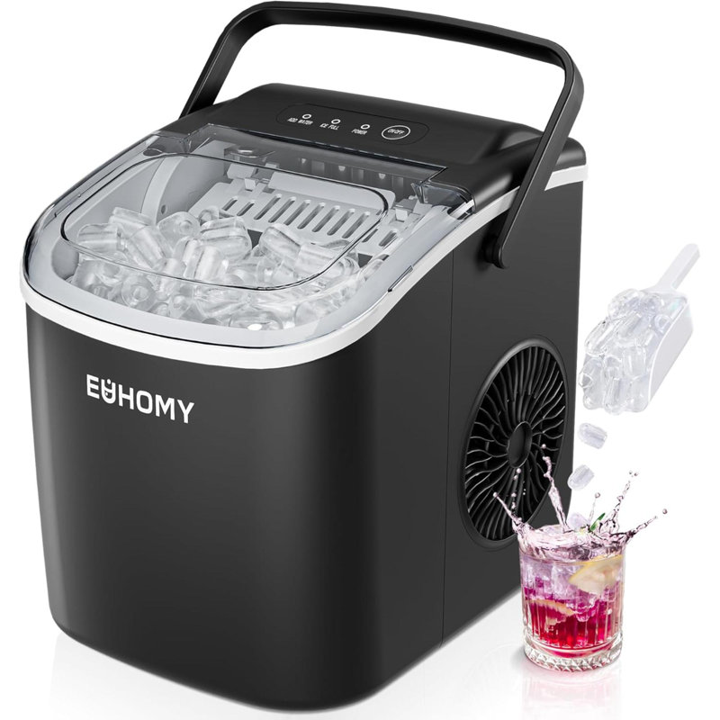 Countertop Ice Maker Machine With Handle, 24Hrs, 9 Ice Cubes Ready In 6 Mins, Auto-Cleaning Portable Ice Maker With Basket And Scoop, For Home/Kitchen | Fridge.com