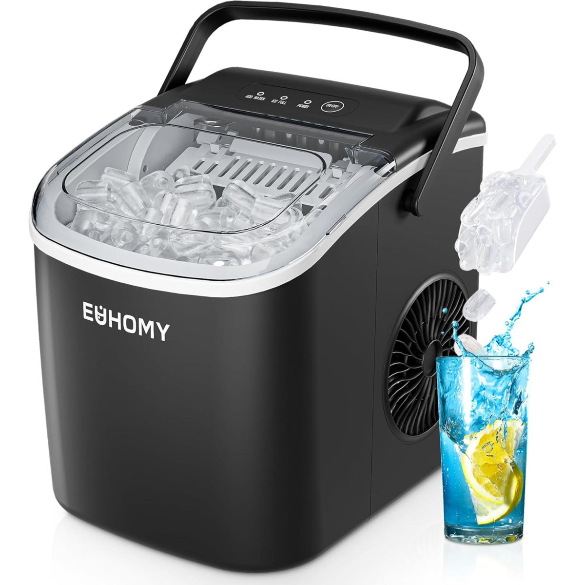 Countertop Ice Maker Machine With Handle,  Per Day, 9 Ice Cubes Ready In 6 Mins, Auto-Cleaning Portable Ice Maker With Basket And Scoop, For Home/Kitc | Fridge.com