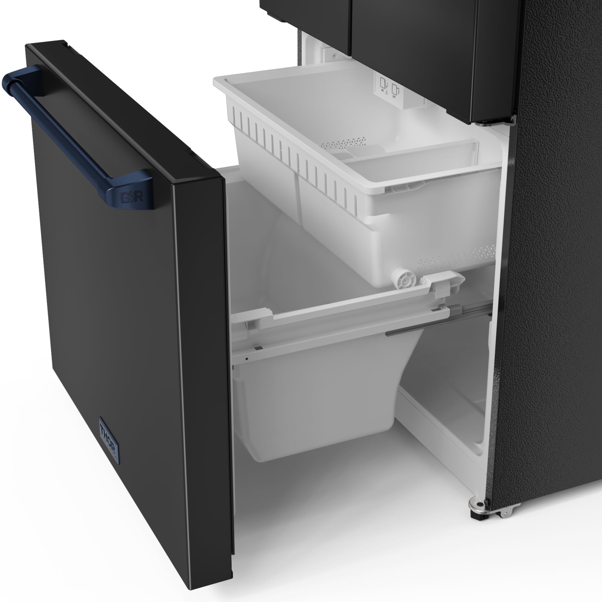 30 in. Wide Gordon Ramsay Series By Thor Kitchen 17.5 cu. ft. Counter Depth Refrigerator With Navy Blue Hardware - Black - View 3 | Fridge.com