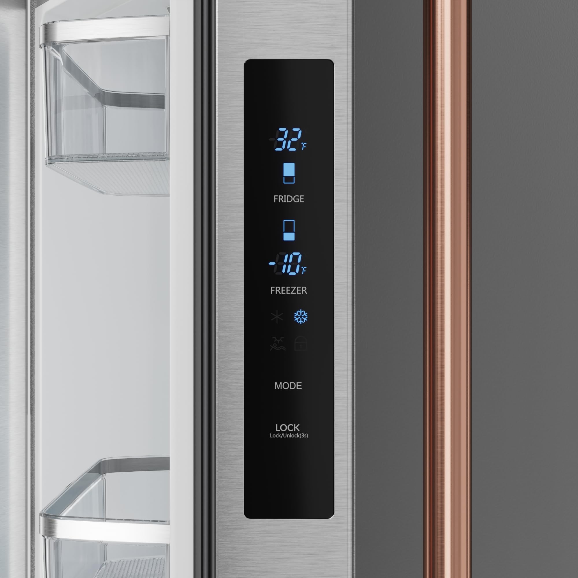 30 in. Wide Gordon Ramsay Series By Thor Kitchen 17.5 cu. ft. Counter Depth Refrigerator With Rose Gold Hardware - Stainless Steel - View 2 | Fridge.com