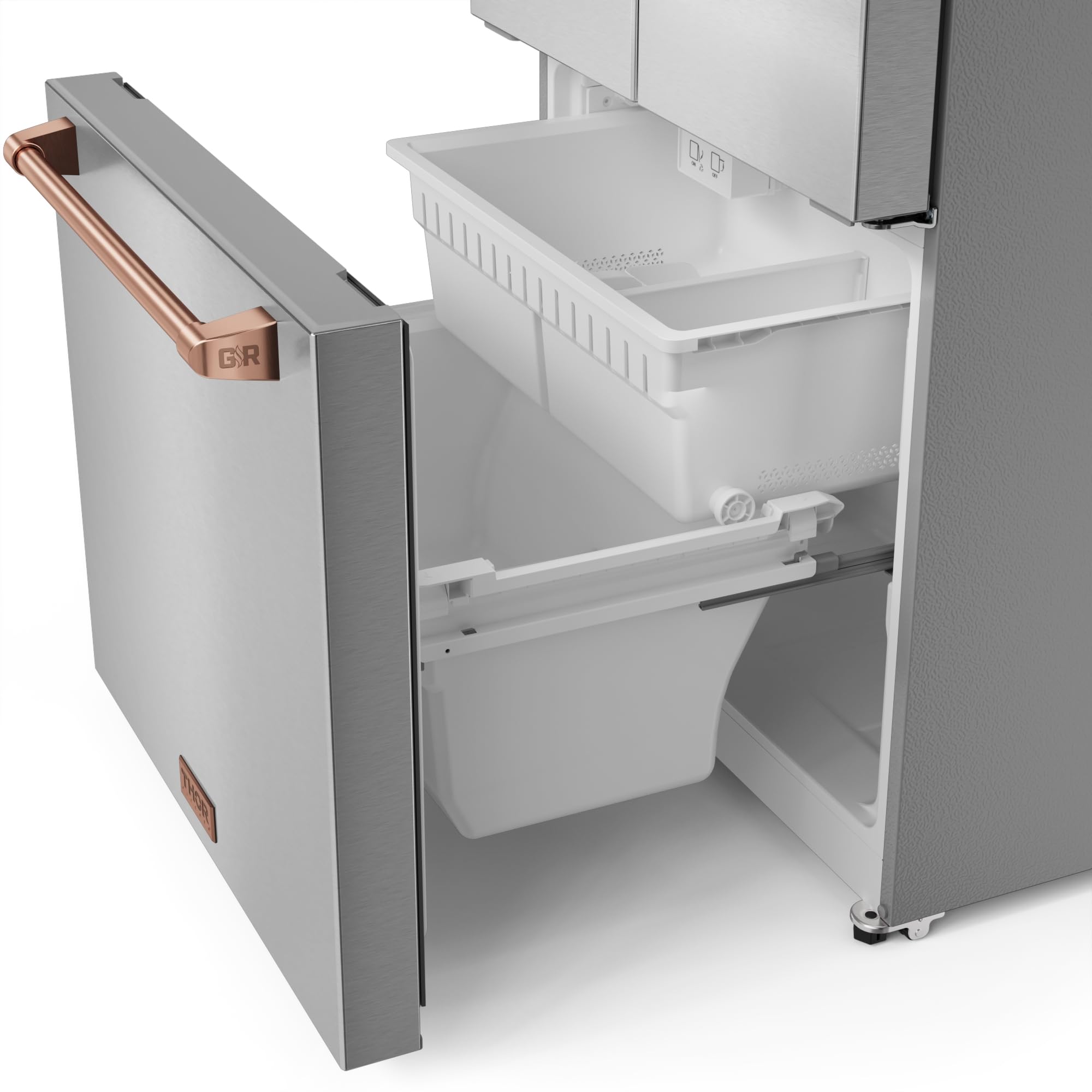30 in. Wide Gordon Ramsay Series By Thor Kitchen 17.5 cu. ft. Counter Depth Refrigerator With Rose Gold Hardware - Stainless Steel - View 3 | Fridge.com