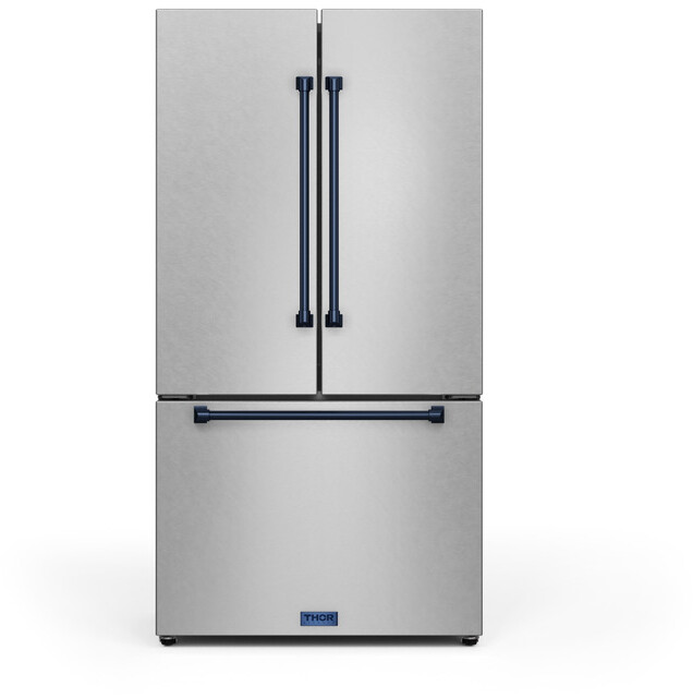 36 in. Wide Gordon Ramsay Series by Thor Kitchen 20.3 Cu. Ft. Counter Depth Refrigerator with Navy Blue Hardware - Stainless Steel | Fridge.com