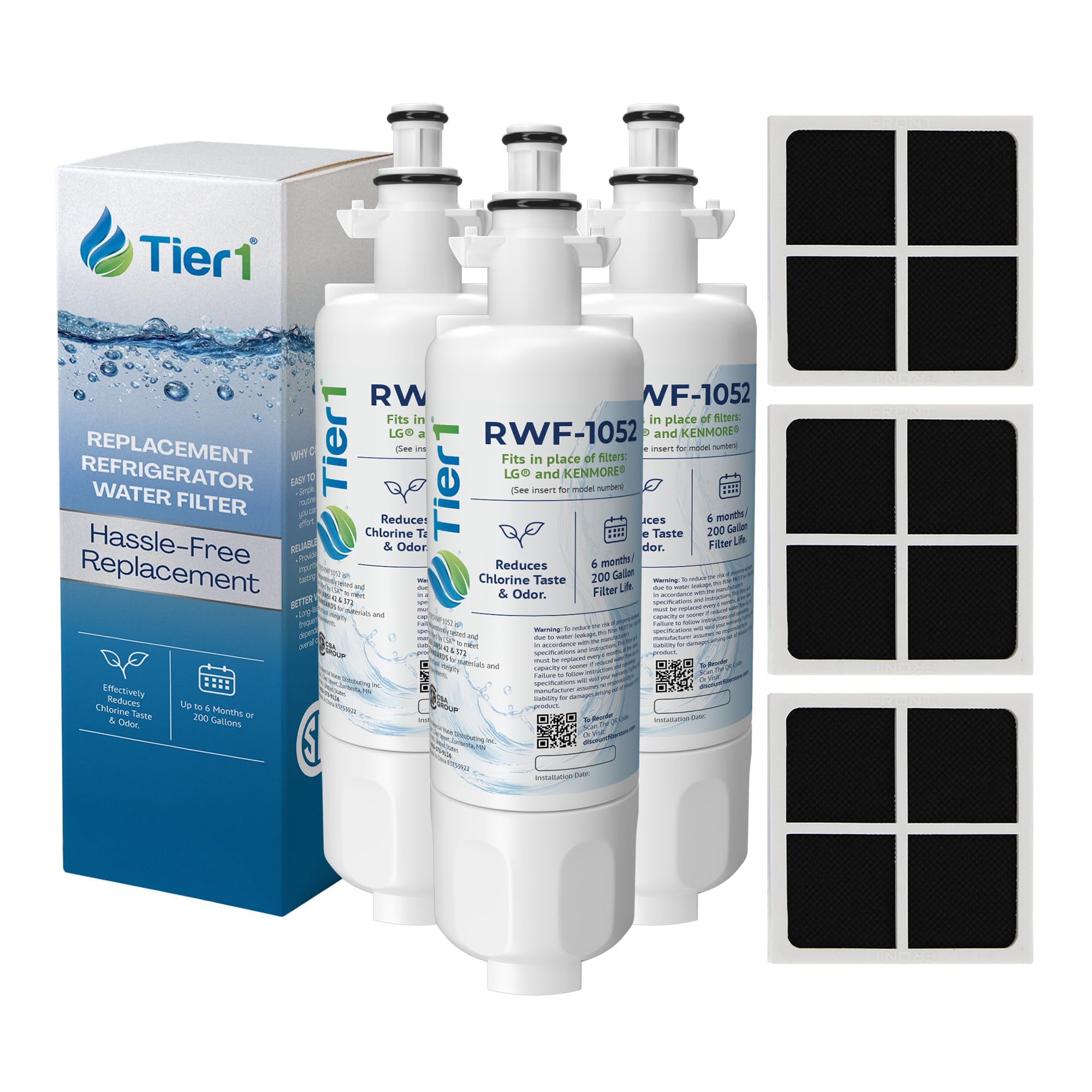 Tier1 RWF1052 ADQ36006101 Refrigerator Water & Air Filter Combo | Replacement for LG LT700P & Kenmore 9690 Fridge Filter - Up to 18 Months Supply | Easy Install | Odor Control | Clean Water (3-pk) | Fridge.com