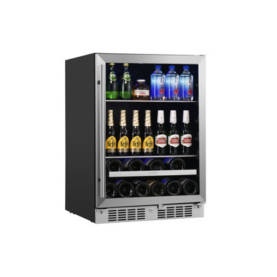 Signature 24 in. 84 Can and 13 Bottle Stainless Steel Single Door Single Zone Built-In Wine Refrigerators | Fridge.com