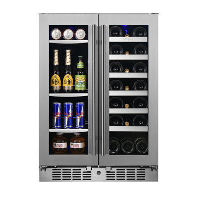 Transcend 24 in. 64 Can and 20 Bottle French Door Seamless Stainless Steel Dual Zone Built-In Beverage and Wine Cooler | Fridge.com