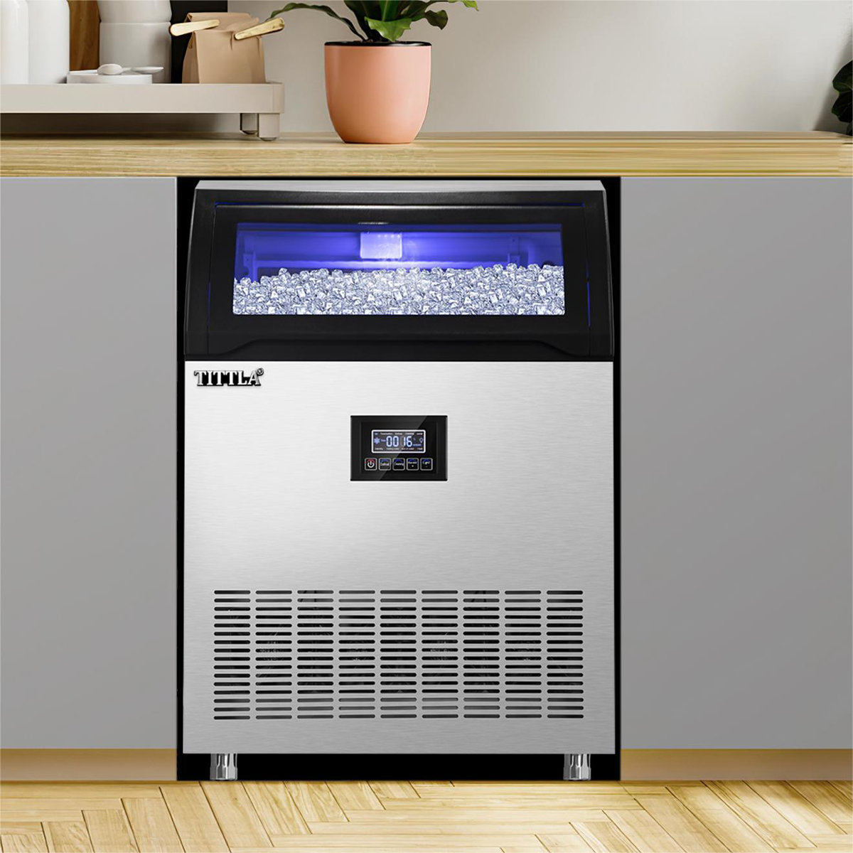 24.3 In. 260 Lbs. Built-in Ice Maker with 55 Lbs. Storage Bin, Flip-Up Door, Scoop, and Water Filter in Stainless Steel — FIN-0015909 | Fridge.com