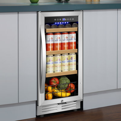 15" 165 Cans Built-In and Freestanding Beverage Refrigerator Beer Drink Cooler with Reversible Glass Door,Blue LED and Safety Lock | Fridge.com