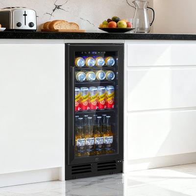 15" 165 Cans Built-In and Freestanding Beverage Refrigerator Beer Drink Cooler with Reversible Glass Door,Blue LED and Safety Lock | Fridge.com