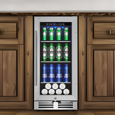 15" Beverage Refrigerator - 130 Can Capacity, Reversible Door, Built-In or Freestanding Beer Fridge, Soda & Drink Cooler with Glass Shelves & LED Ligh | Fridge.com