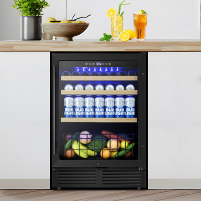 24" Beverage Refrigerator 210 Cans Beverage Cooler Reversible Door Recessed Black Beer Fridge With 1 Basket | Fridge.com