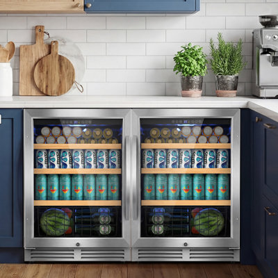 48" Dual-Zone Beverage Refrigerator, 440-Can Built-In or Freestanding Beer Fridge, Split 2-Unit Design, Adjustable Shelves, Large Capacity Beverage Co | Fridge.com