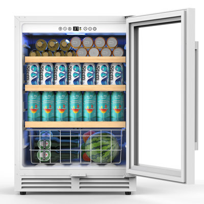 24" 220-Can Built-In/Freestanding Beverage Refrigerator for Beer & Soda Cooler with Glass Door,Blue LED and Reversible Door Drinks Fridge | Fridge.com