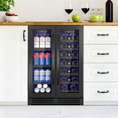 24" Wine and Beverage Refrigerator Dual Zone 20 Bottles & 60 Cans Built-In or Freestanding Wine Cooler, with Straight/Curved Handle Options | Fridge.com