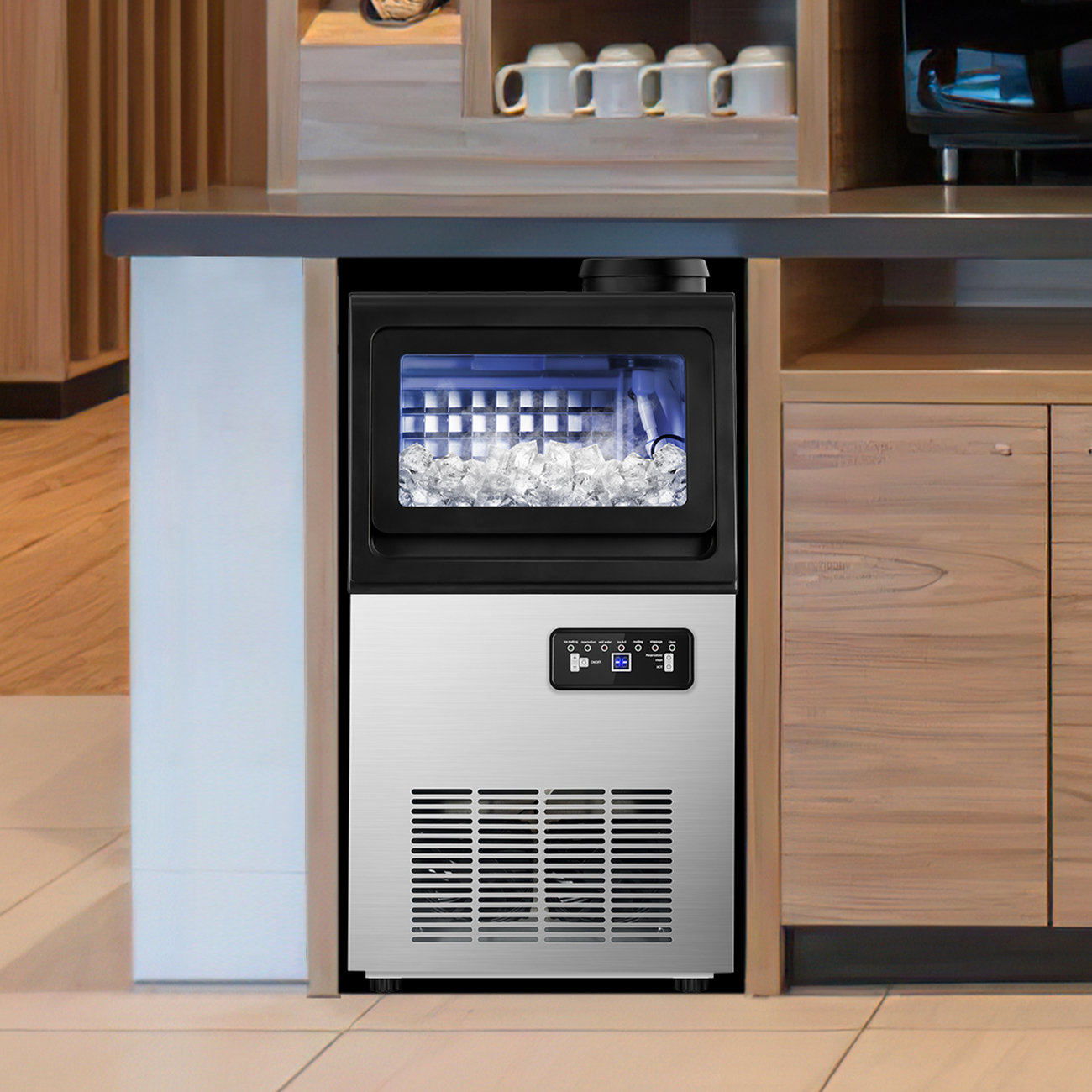 100 lb. Daily Production Stainless Steel Ice Maker  Undercounter Or Freestanding Design With Ice Scoop & Water Filter - View 1 | Fridge.com