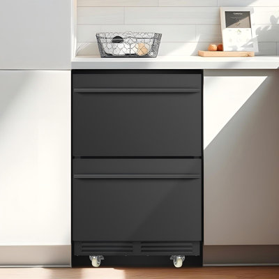 24 Inch Beverage Refrigerator 230 Can Capacity, Dual Drawer Built-in Drink Fridge, Front Vent Under Counter Beer & Soda Cooler, Black Stainless Steel | Fridge.com