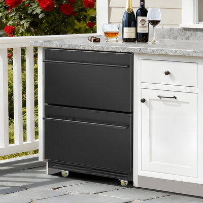 24" Outdoor Drawer Refrigerator, 2 Drawers, Black Stainless Steel, Weather-Resistant Design — Tittla, model TAOD240-BDL