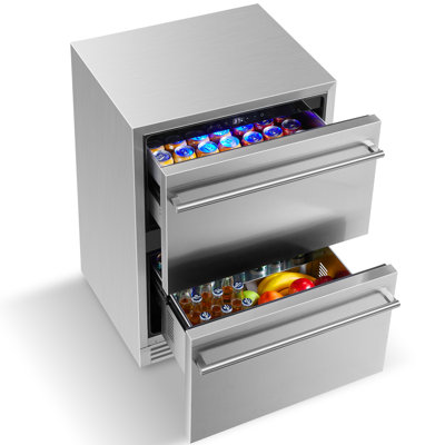 24" Outdoor Drawer Refrigerator, 2 Drawers, Silver Stainless Steel, Weather-Resistant Design | Fridge.com